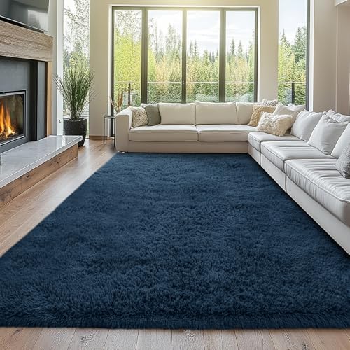 10x12 Navy Blue Shag Area Rug for Living Room - Plush Shaggy Carpet by TOPMAXCS