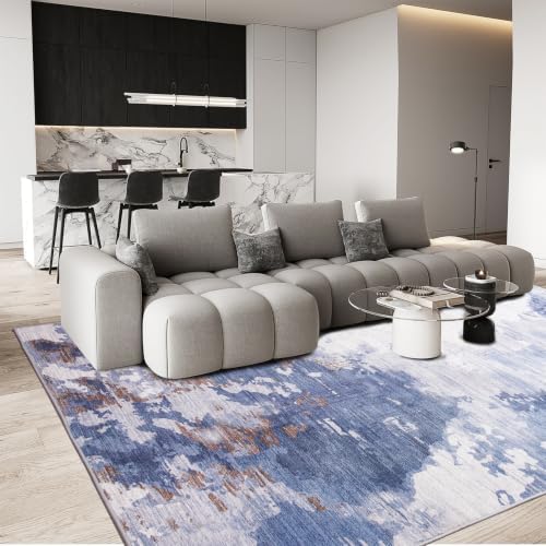 Area Rug 4x6 Dark Blue Rug Washable Boho Rugs Non Slip Low Pile Abstract Small Carpet for Entryway, Bedroom, Kitchen, Classroom, Kids Room, Office, Dorm, Dining Room - Image 3