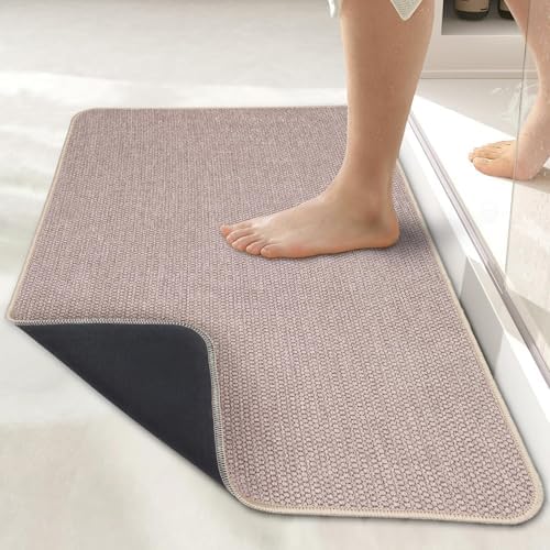 Bath Mat,Ultra Thin Bathroom Rugs,Rubber Bath Mats for Bathroom,No Slip Bath Rugs,Quick Dry,Machine Washable,Low Pile,Absorbent,Shower Outside,Sink,Home Decor Accessories.Beige,1'5"x2'3"(17x27inch) by BosapDirect