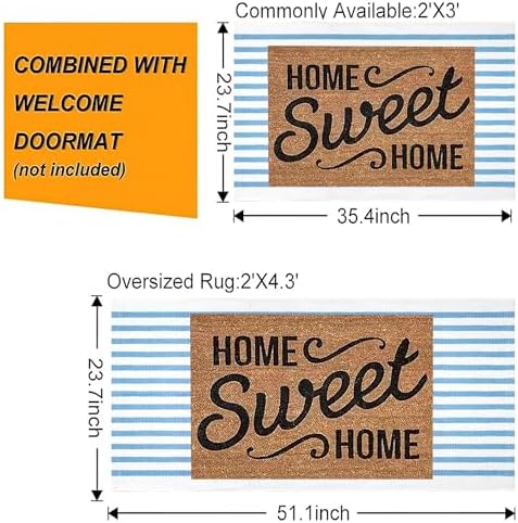 Light Blue White Outdoor Rug 2'x4.3',Striped Front Porch Rug Machine Washable Front Door Mat Entryway Throw Rug for Front Porch Indoor Outdoor Doormat - Image 4