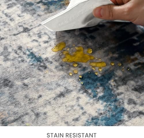 Living Room Rug 7x10 Ultramarine Area Rugs Machine Washable Abstract Boho Large Rug Non-Slip Non-Shedding Faux Wool Indoor Vintage Carpet for Bedroom, Classroom, Dining Room, Kids Playroom - Image 5