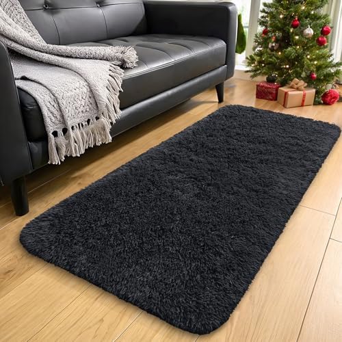 OLANLY 3x6 Machine Washable Runner Rugs for Hallway, Soft Fluffy Shaggy Bedside Rugs for Bedroom, Living Room, Indoor Floor Carpet for Kids Girls and Boys, Nursery Rooms, Home Decor Aesthetic, Black - Image 3