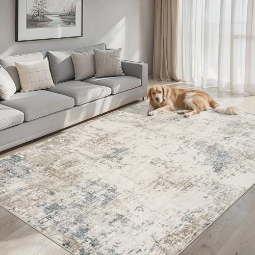 Area Rug Living Room: 4x6 Modern Abstract Washable Carpet Beige by PLHXFRSoftAreaRugs