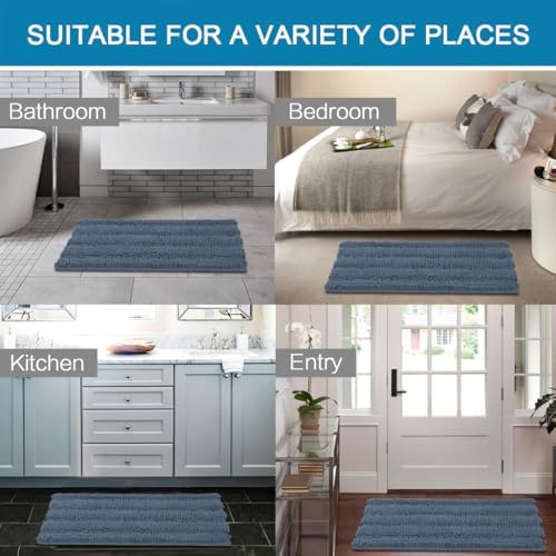 H.VERSAILTEX Bath Mats for Bathroom Non Slip Thick Chenille Striped Bath Rug Absorbent Fluffy Soft Shaggy Rugs Washable Dry Fast Plush Mats for Indoor, Bath Room, Tub - 17" x 24", Blue Indigo - Image 6