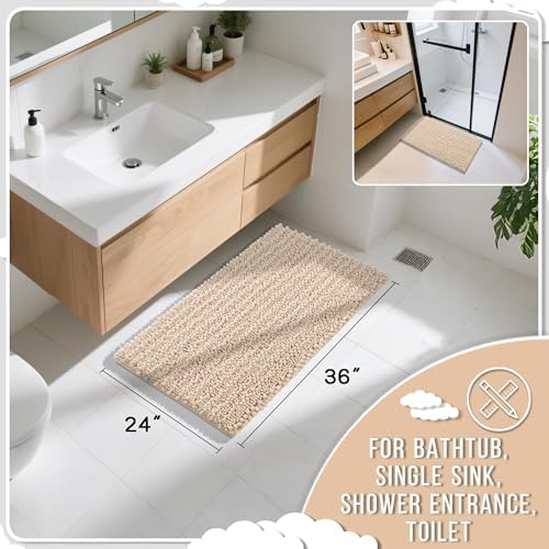 Yimobra Large Bathroom Rugs Non Slip Washable 36x24 Inch - Ultra Soft Absorbent Chenille Bath Mat, Quick Dry Shaggy Floor Carpet for Tub Shower, Light Brown Home Decor Accessories - Image 2