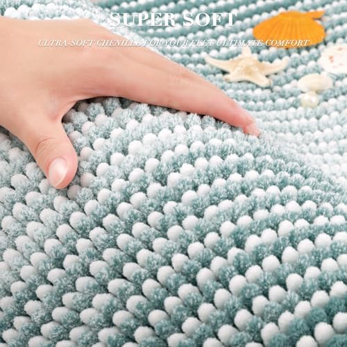 BSICPRO Bathroom Rugs Sets 2 Piece, Non Slip Striped Bath Mats, Sea Green - Image 2