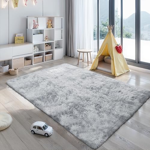 5x8 Light Grey Fluffy Shag Rug for Bedroom, Plush Washable Carpet - Image 6