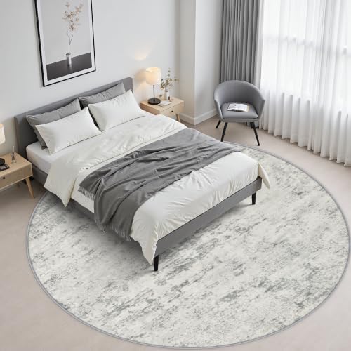 Round Area Rug Living Room: 4 ft Modern Washable Carpet Gray - Image 4