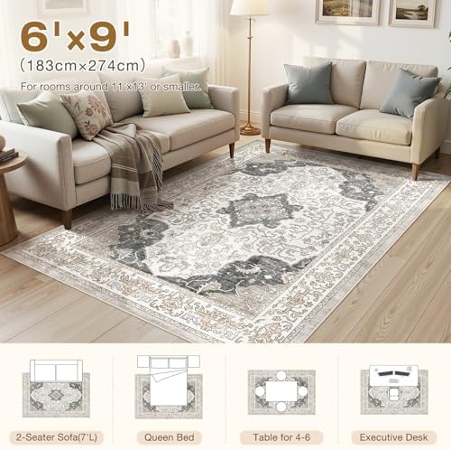 cotiled Vintage Washable Area Rug 6x9 Non Slip Rugs for Living Room Brown - Image 7