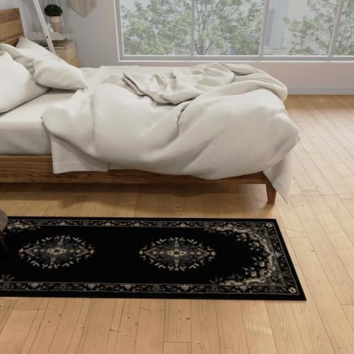 Unique Loom Reza Collection Traditional Persian Style Area Rug, 2 ft 7 in x 10 ft, Black/Beige - Image 2