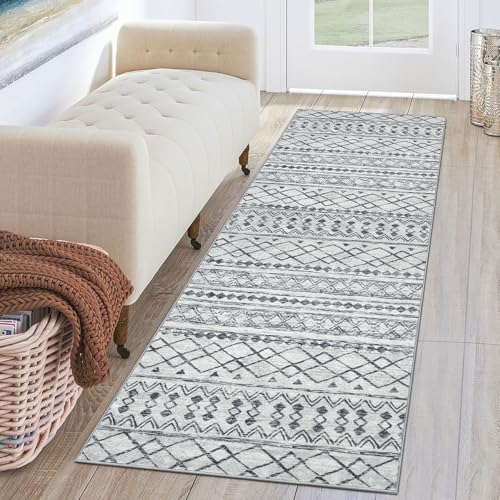 KUTA 2x6 Washable Runner Rug Grey Moroccan Boho Rug Runner by KUTA