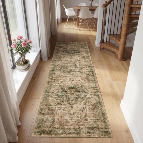 GarveeHome Washable Rug Runner 2x6 Vintage Runners for Hallways Rust/Green by GarveeHome