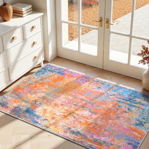 2x5 Rainbow Rug Runners for Hallways Kitchen Runner Rug Non Slip Washable Black Long Runner Rugs with Rubber Backing Soft Abstract Carpet Runner for Bedroom, Kitchen, Bathroom, Entryway by OmpaaHomeDecor