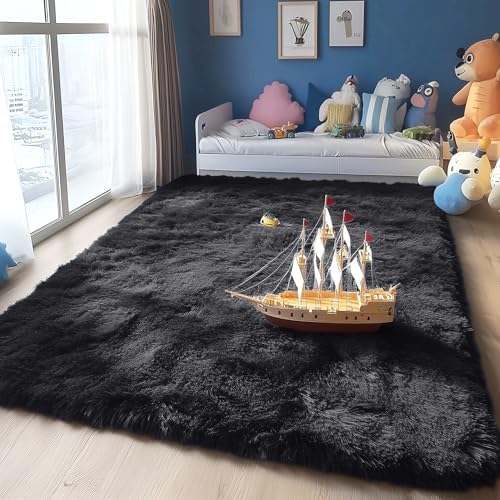 OLANLY 4x11 Area Rugs for Living Room Bedroom, Machine Washable Soft Fluffy Shaggy Bedside Rug, Indoor Floor Carpet for Kids Girls and Boys, Dorms, Nursery Rooms, Home Decor Aesthetic, Black - Image 7