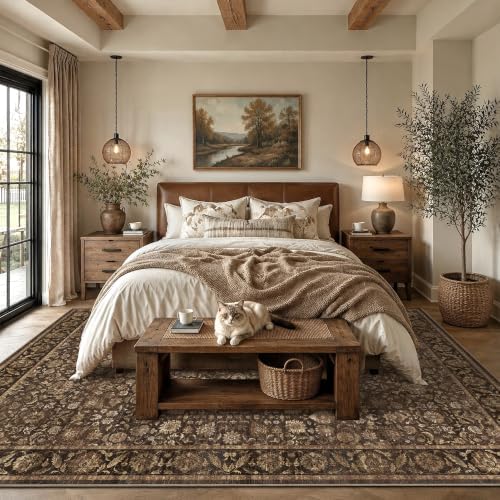 Washable 8x10 Living Room Non-Slip Area Rug Retro Brown Large Carpet - Image 4
