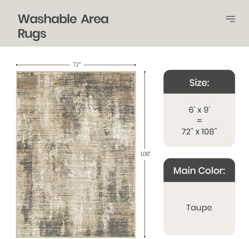 Valenrug 6x9 Area Rugs, Abstract Large Washable Rugs for Living Room, Taupe - Image 2