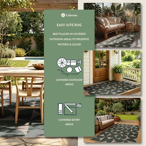 Lahome Green Easy Jute Front Porch Rug, 3x5 Semi Circle Outdoor Rug - Image 2