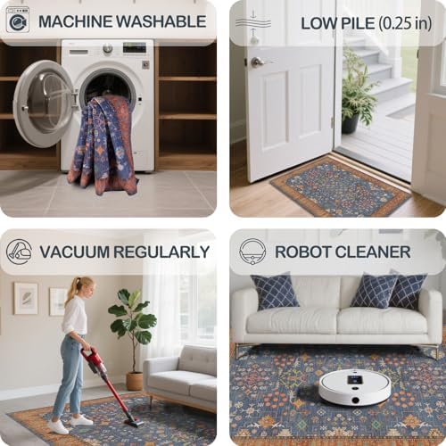 5x7 Washable Area Rugs for Living Room (Indigo Terracotta) - Image 6