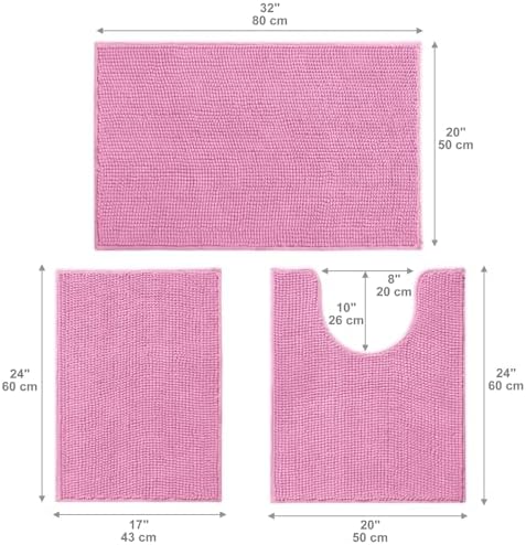 Urvoix Bathroom Rugs Sets 3 Piece, Chenille Bath Mat Set, Pink - Image 3