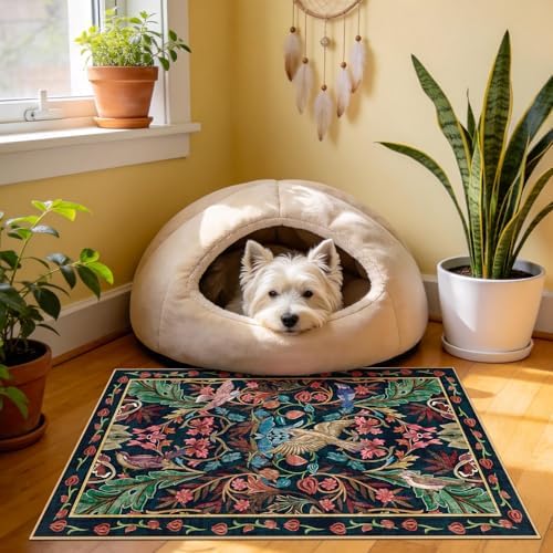 nesrt Bird Area Rug Small 2x3Ft Non Slip,Washable Botanical Entryway Door Mat Indoor, Boho Jungle Bedroom Throw Rugs Soft Kitchen Laundry Floor Mat for Doorway Bathroom Farmhouse Doormat, Dark Green - Image 4
