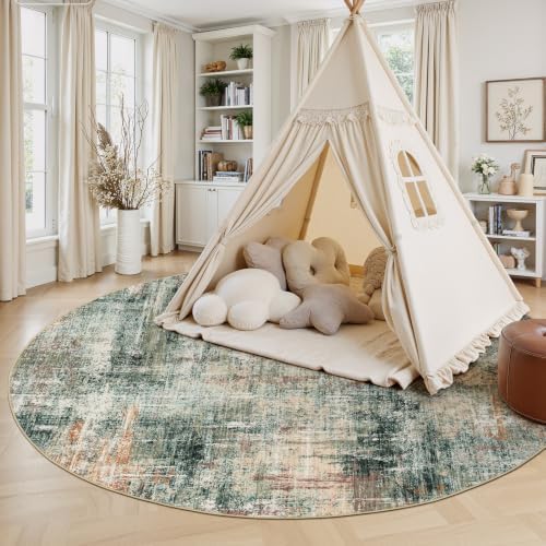Lofus 8ft Area Rug for Living Room,Abstract Washable Rugs,Coffee/Green - Image 5