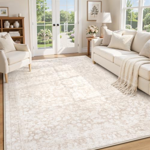 5x7 Area Rugs for Living Room: Boho Vintage Washable Rug Non-Slip Soft Stain Repellent Area Rugs Indoor Low-Pile Carpet for Bedroom Nursery Office Dining Room Playroom Farmhouse (Beige, 5'x7') by pmtsns