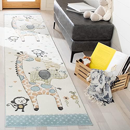 SAFAVIEH Carousel Kids Collection Runner Rug - 2'3" x 6', Ivory, Animal Design, Non-Shedding & Easy Care, Ideal for High Traffic Areas for Boys & Girls in Playroom, Nursery, Bedroom (CRK120A) by Unknown