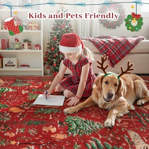 OJIA Christmas Area Rug 8x10 Red Animal Living Room Carpet Bedroom Rug - Image 5