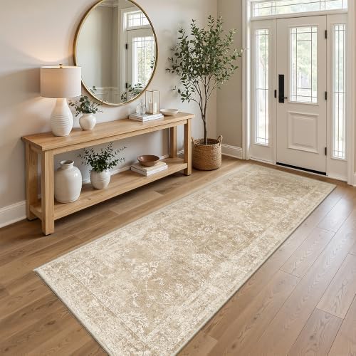 Madane Runner Rug 3x8 for Hallway, Kitchen Non-Slip Runner Rug Beige/Brown - Image 3