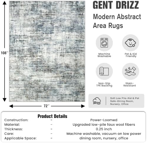 6x9 Area Rugs for Living Room: Washable Abstract Blue Multi Bedroom Carpet - Image 2