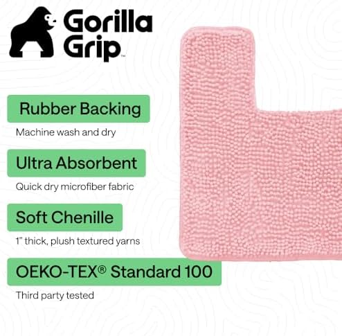 GORILLA GRIP Chenille Bath Rug Mat for Square Toilet Base, 24x19 Light Pink - Image 3