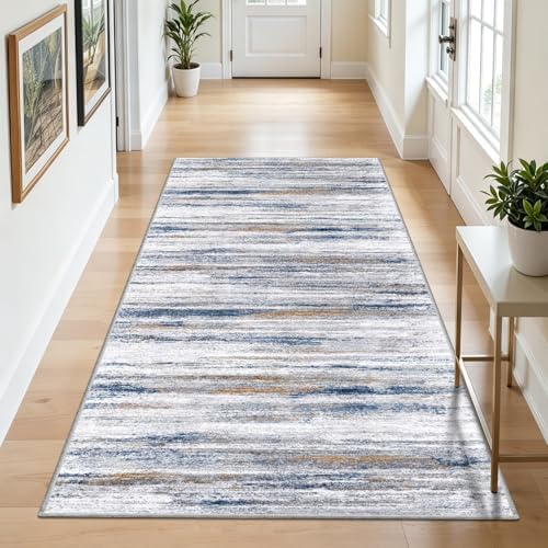 5x10 Area Rug for Living Room: Non-Slip Washable Rugs for Dining Room Bedroom Study Home Office - Easy-to-Clean Stain and Water Resistant Carpet - Soft Low-Pile Mat Navy Grey - Image 2