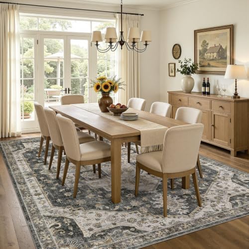 UERMEI 10x12 Area Rug for Living Room Washable Vintage Non Slip Black - Image 3
