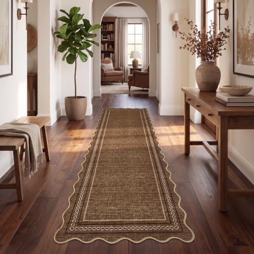 GarveeHome Washable Runner Rugs 2x8 Entryay Rug Scalloped, Mocha Mousse by GarveeHome