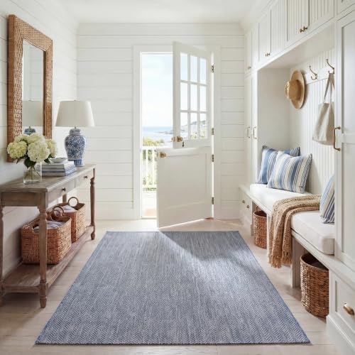 SAFAVIEH Outdoor Area Rug 6'7"x9'6" - Courtyard Collection - Coastal Design, Navy & Grey, Durable & Easy Cleaning, Ideal for Patio, Entryway, Mudroom, Backyard (CY8022-36821) by Unknown