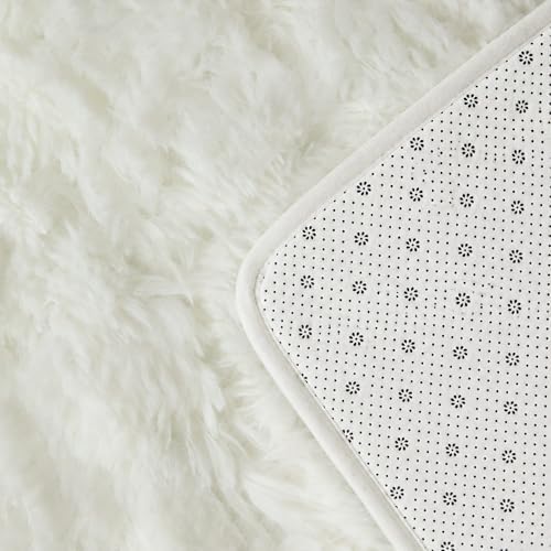 Cream White Fluffy Round Rug 6ft, Soft Washable for Nursery - Image 5