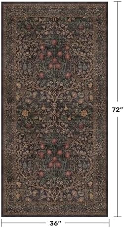 Washable 3x6 Runner Rug for Entryway, Dark Brown Boho Large Kitchen Rug, Home Office Floor Rug, Non-Slip Stain & Fade Resistant, Vintage Dark Taupe Floral Entryway Décor - Image 2