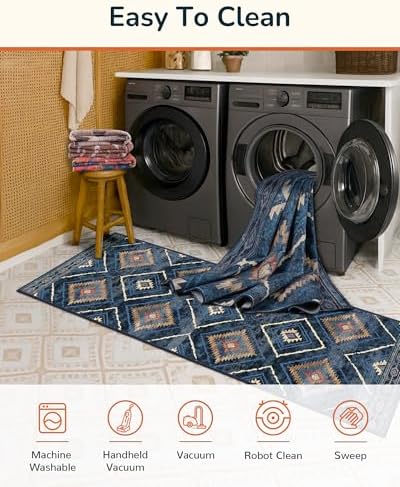 BESTSWEETIE 3'x5' Washable Area Rug for Living Room Bedroom Darkblue - Image 4