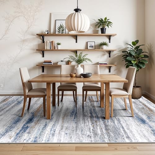 6x9 Area Rug for Living Room: Non-Slip Washable Rugs for Dining Room Bedroom Study Home Office - Easy-to-Clean Stain and Water Resistant Carpet - Soft Low-Pile Mat Navy Grey - Image 3
