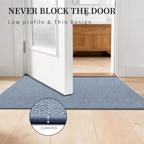 YIHOUSE Navy Blue Bathroom Rugs Sets 3 Piece, Quick Dry Thin Bath Mat with Toilet Rug, Non Slip Absorbent Machine Washable, Bath Runner Rugs for Bathtub Sink Home Decor - Image 6