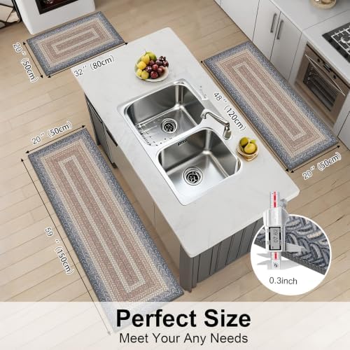 HEBE Faux Jute Kitchen Rugs Set of 3, Washable Kitchen Mats for Floor - Image 2