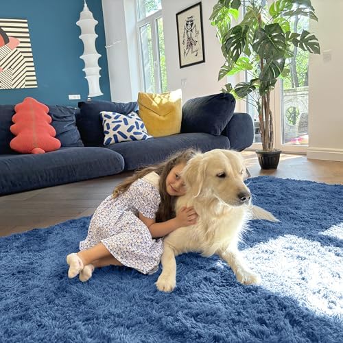 OLANLY 2x5 Machine Washable Runner Rugs for Hallway, Soft Fluffy Shaggy Bedside Rugs for Bedroom, Living Room, Indoor Floor Carpet for Kids Girls and Boys, Home Decor Aesthetic, Blue - Image 5