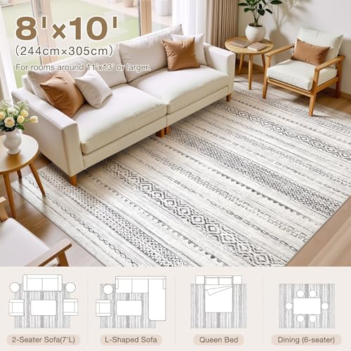 kakania Washable 8x10 Area Rug for Living Room: Boho Geometry Home Decor - Image 2