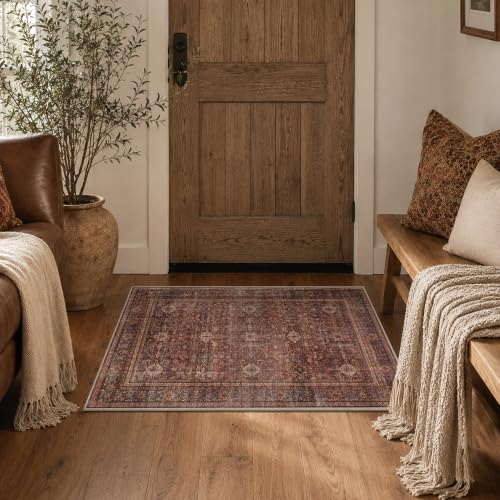 Schweek 2x3 Entryway Rug Washable Non Slip Area Rug Soft Door Mat Brick Red by Schweek