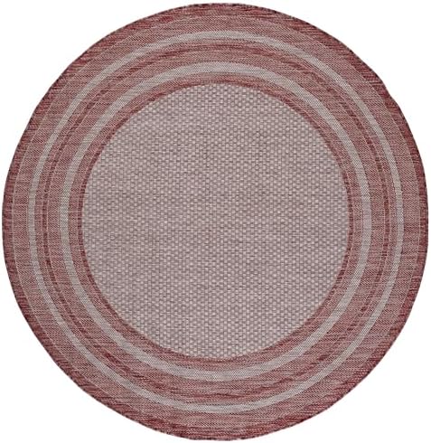 SAFAVIEH Courtyard Outdoor Round Rug 7'10", Grey & Red CY8475-36512 - Image 3