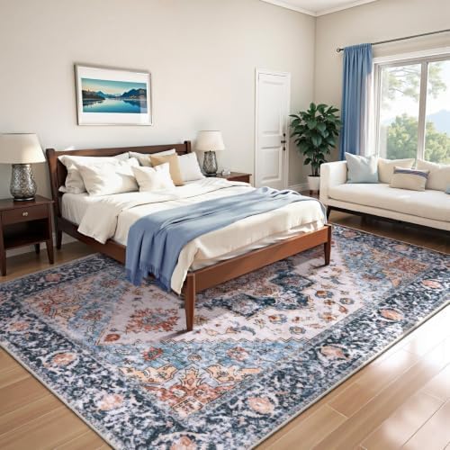SERISSA 6x9 Washable Non Slip Boho Area Rug for Living Room，Blue Orange - Image 2