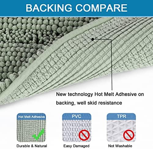 H.VERSAILTEX Bathroom Rugs Bath Rug Set 2 Piece Bathroom Contour Rug Toilet Mat Sets Non Slip Contour Bath Rug Ultra Thick Water Absorbent Striped Bath Mats Washable(47" x 17" Plus 20" x 20" U, Sage) - Image 4