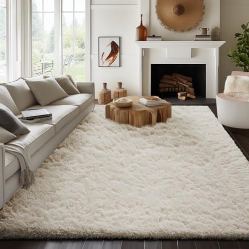 Ophanie 7x9 Area Rugs,Upgrade Non-Slip Fluffy Soft Rugs for Living Room,Large Shag Ivory Fuzzy Plush Rug,Ivory Shaggy Big Carpets for Bedroom,Kids Boys Girls Dorm Decor with Over 99 pcs Pile fibers by Ophanie