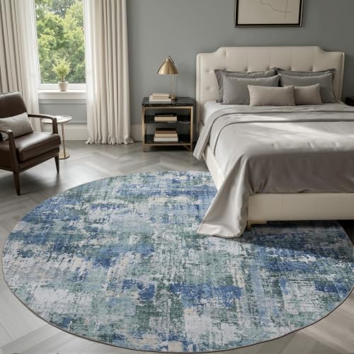 Sasttie 6ft Round Area Rug, Modern Abstract Circle Carpet, Blue & Green by SASTTIE