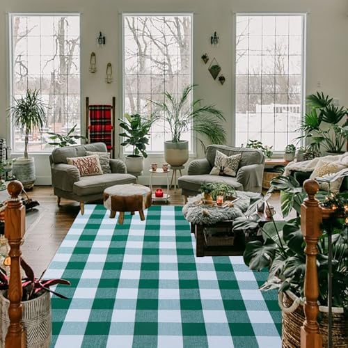CAINANEL Green and White Buffalo Plaid Outdoor Rug Spring Door Mat Layering Rug Welcome Doormats for Spring Easter Farmhouse Entrance Porch Outdoors Decor - Image 6